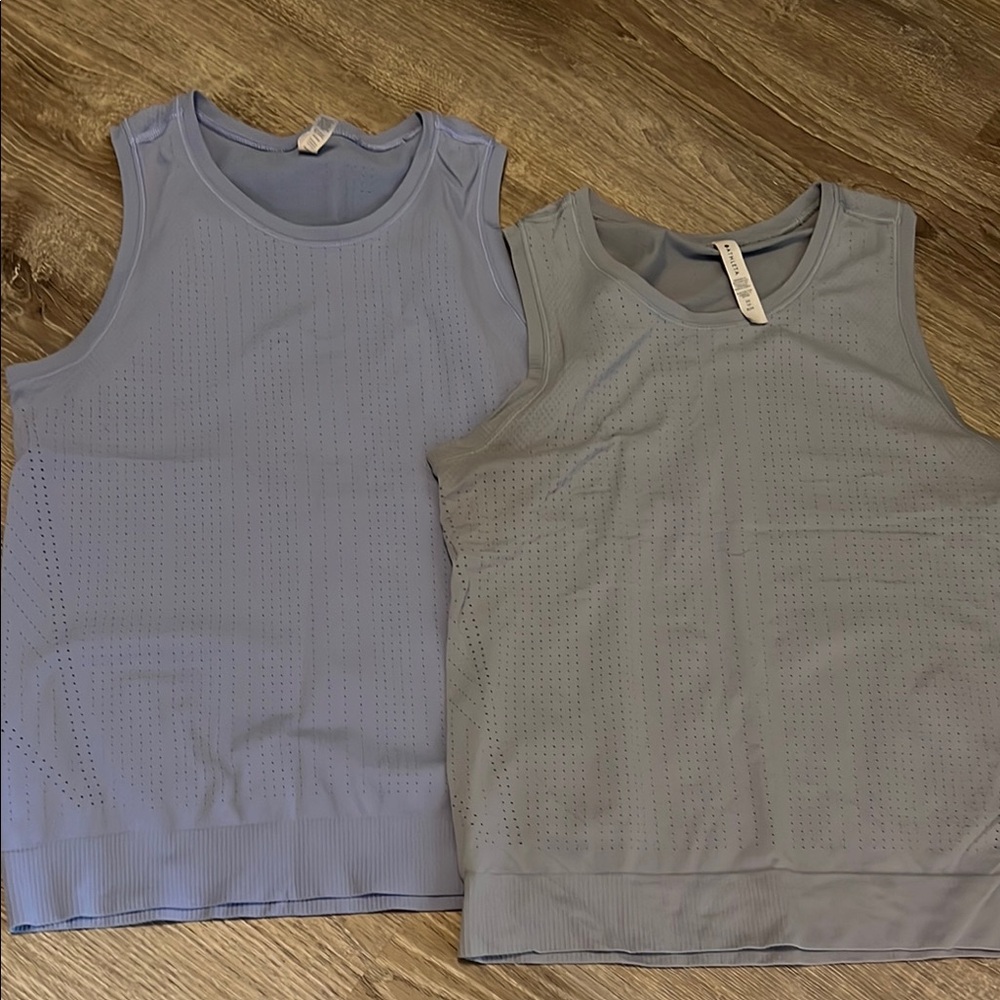 Athleta Light Blue and Gray Tank Tops